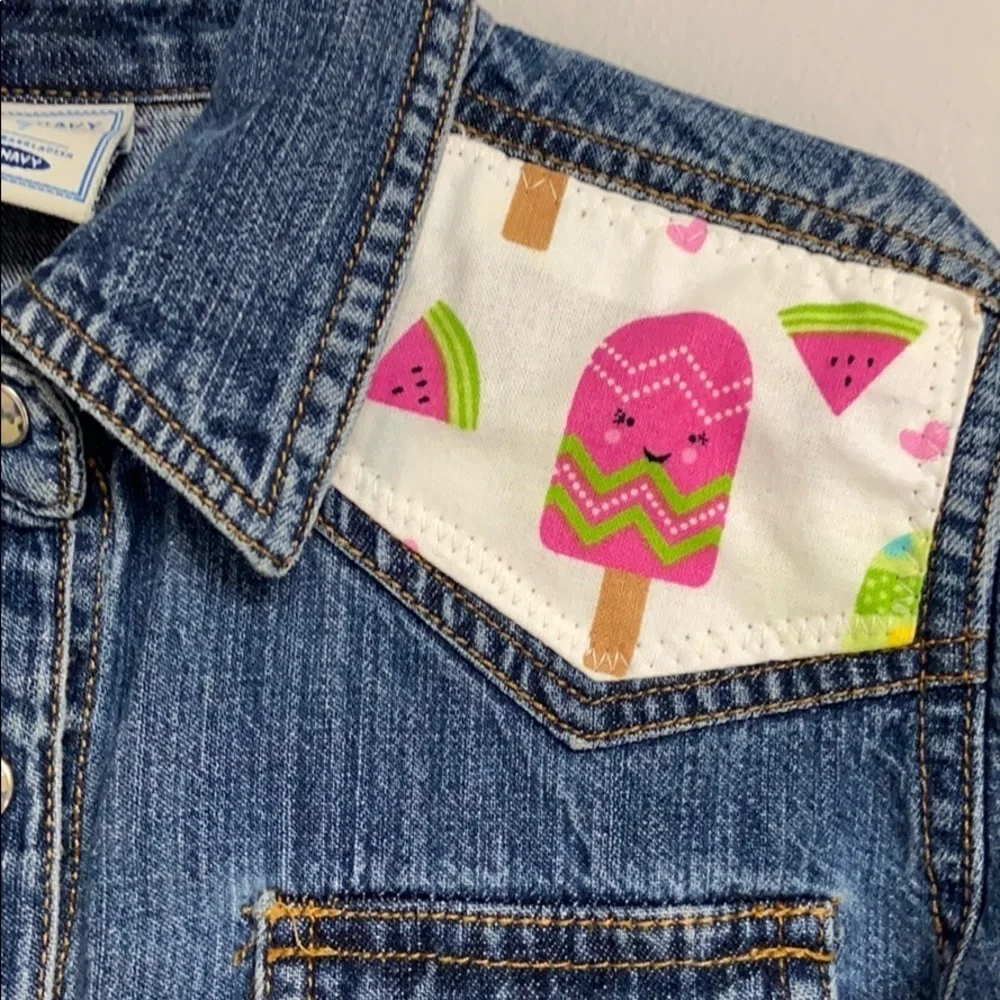 Life Is Sweet  Old Navy Upcycled denim jacket/ shirt , Flower snaps Girls 7,